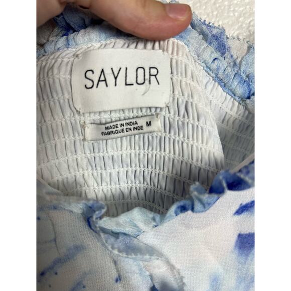 SAYLOR NEW Violette Blue White Abstract Smocked Mini Dress Size M - Picture 9 of 11